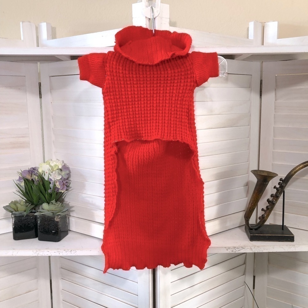 Dog Red Knitted Turtleneck Sweater Cover Up - Large